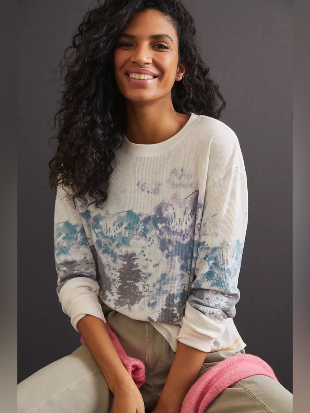 By Anthropologie Snow Day Cropped Waffle Top